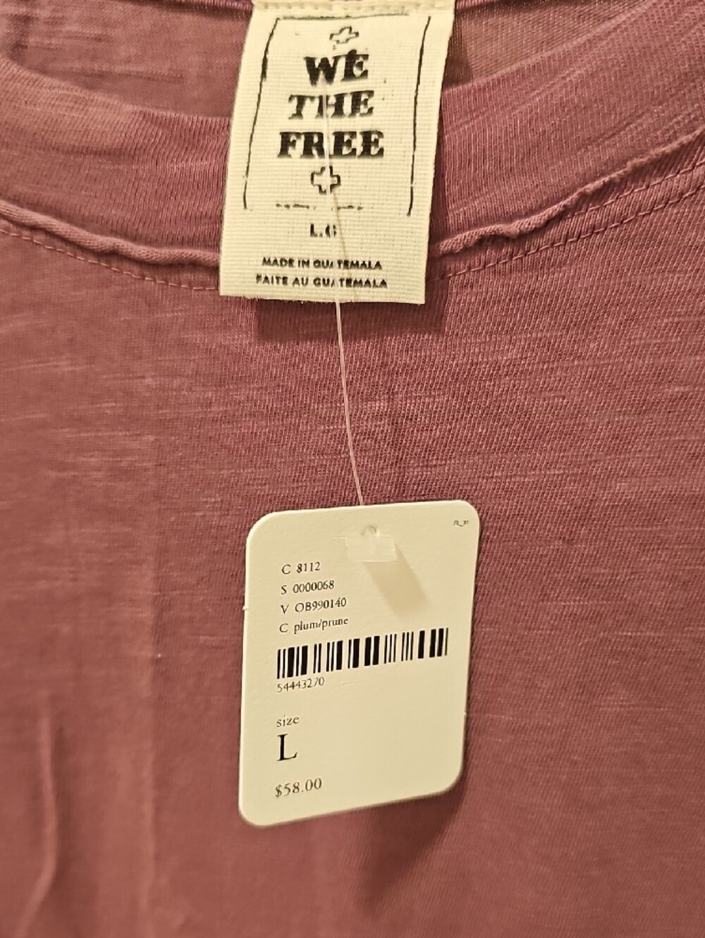 Free People Arden Crew Neck Tee in Plum; NWT; Size LARGE - Picture 5 of 8